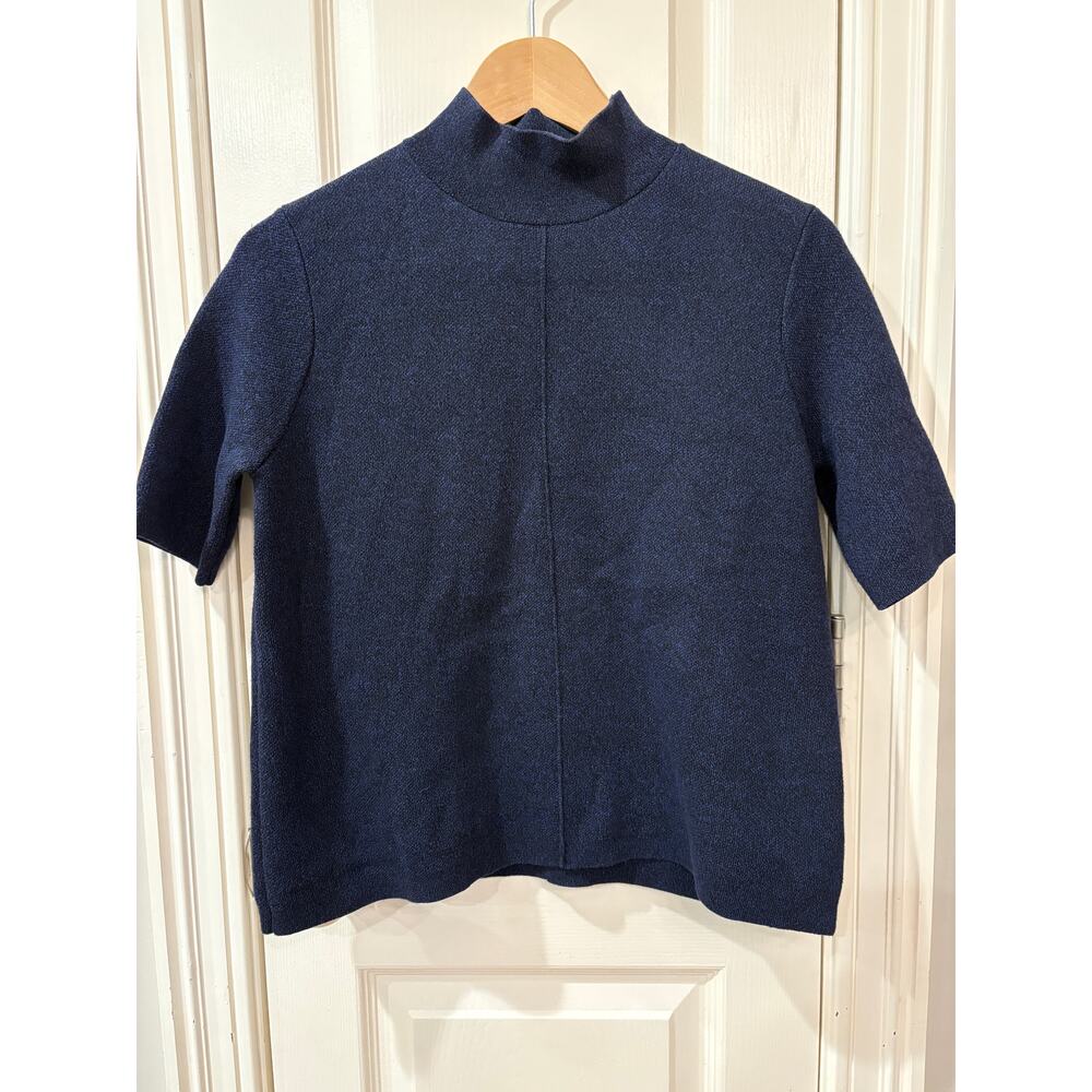 Zara Knit Mockneck Short Sleeve Navy Blue Black Sweater Size M
